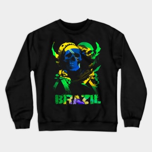 Skull Brazilian Flag | Brazil Flag | Rio de Janeiro | Country Flag Crewneck Sweatshirt